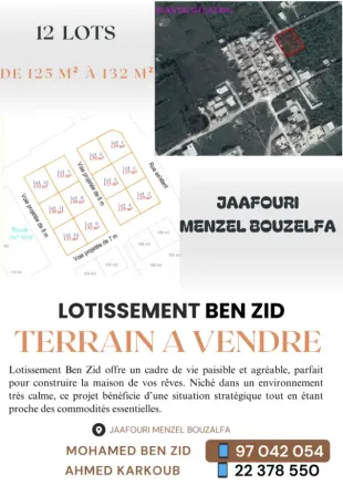 Terrain constructible 125 a 132m2 à Nabeul